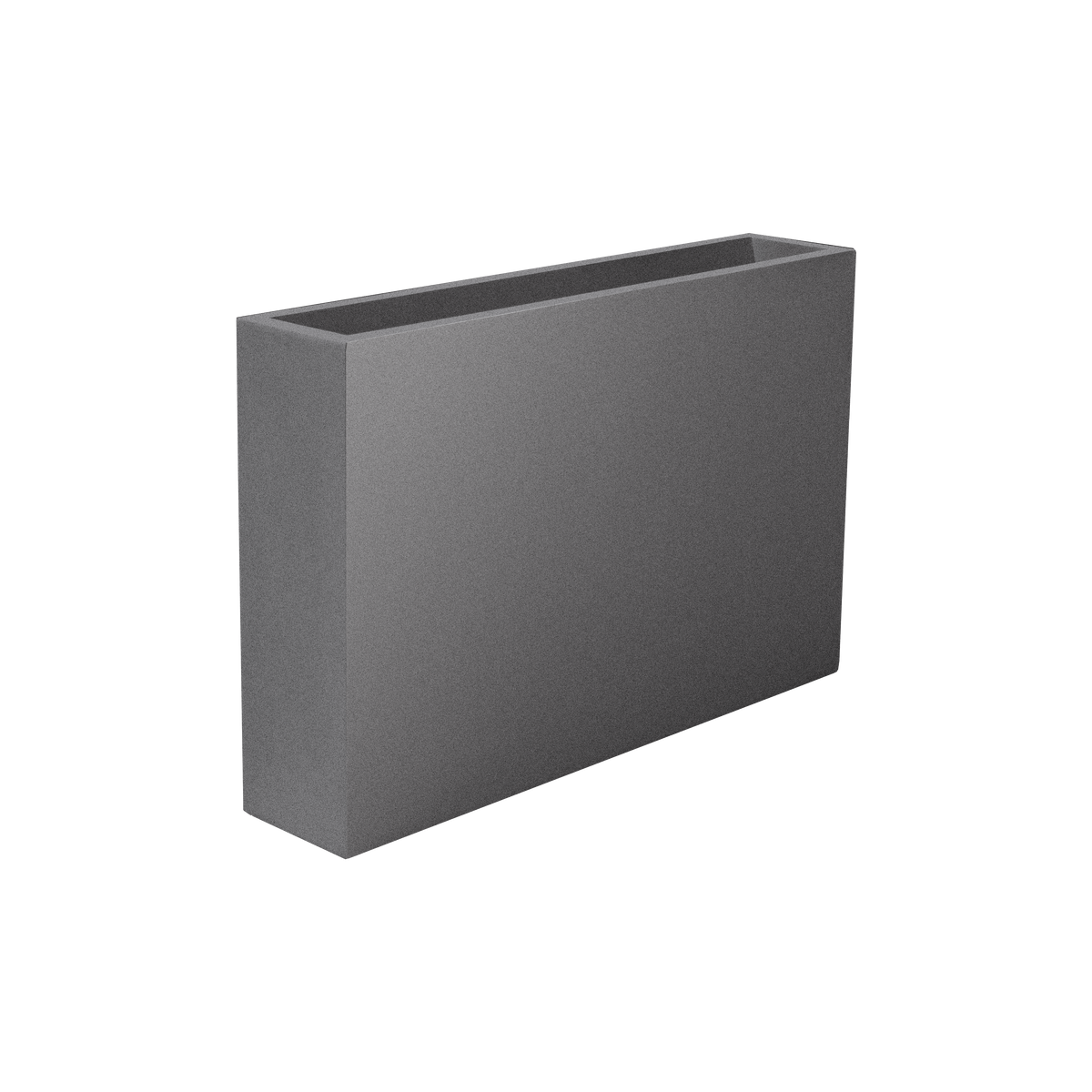Amesbury narrow rectangular fiberglass planter in Matte Gunmetal, studio render