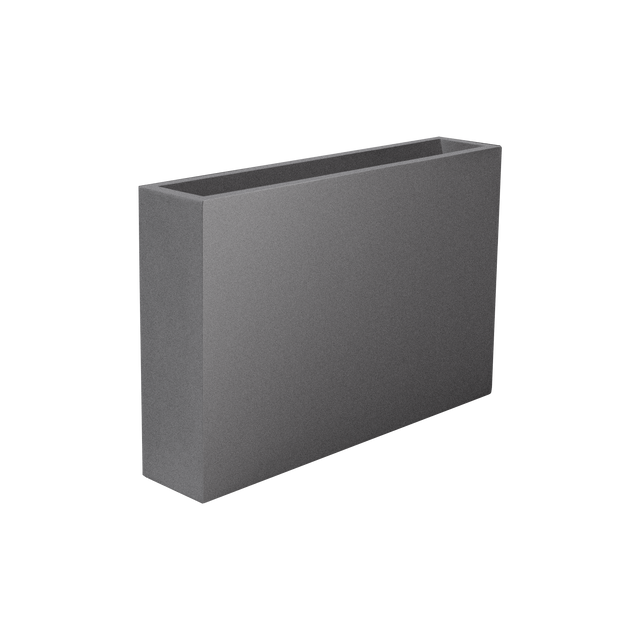 Amesbury narrow rectangular fiberglass planter in Matte Gunmetal, studio render