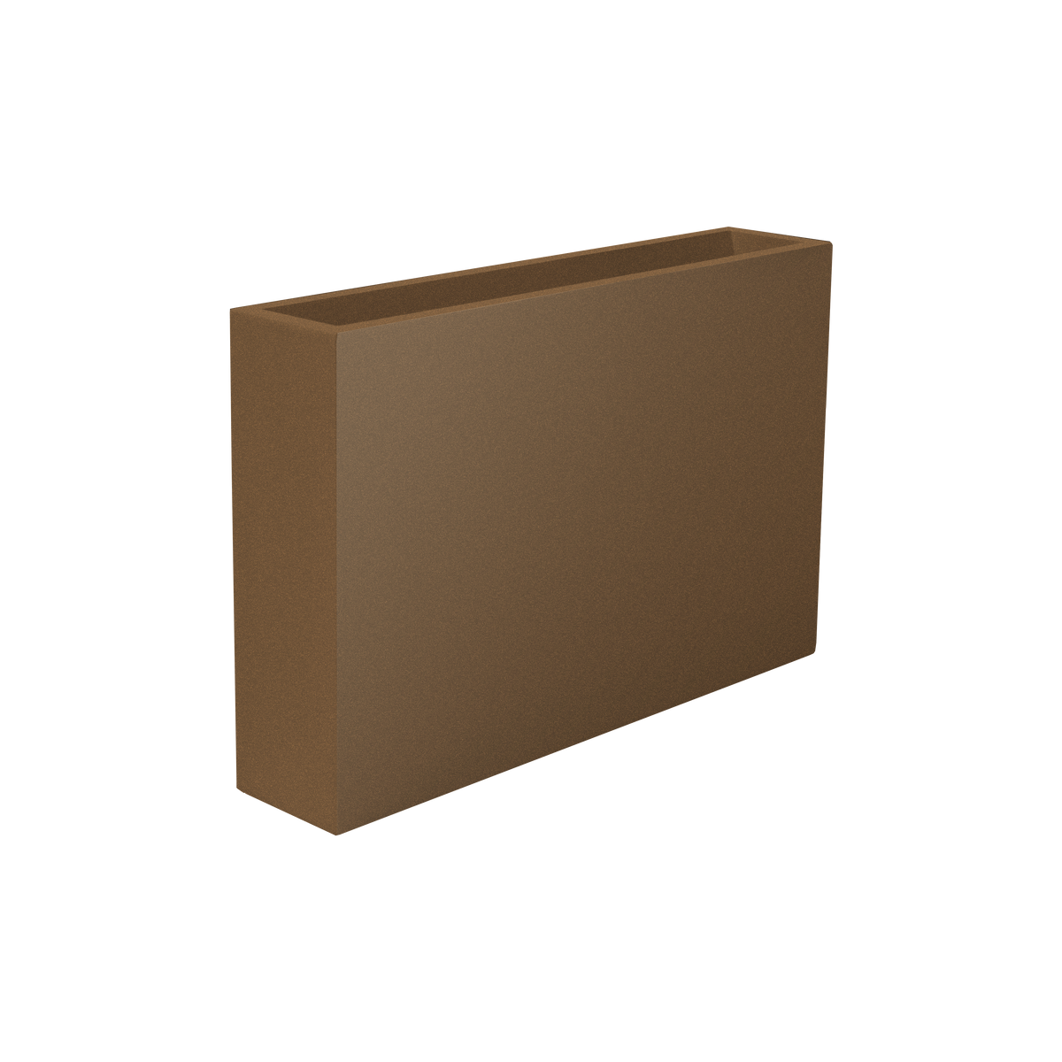 Amesbury narrow rectangular fiberglass planter in Metallic Bronze, studio render