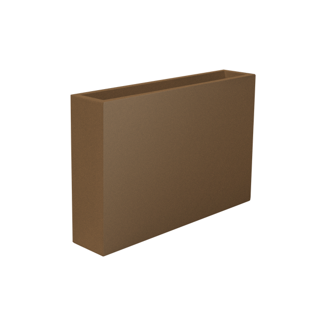 Amesbury narrow rectangular fiberglass planter in Metallic Bronze, studio render