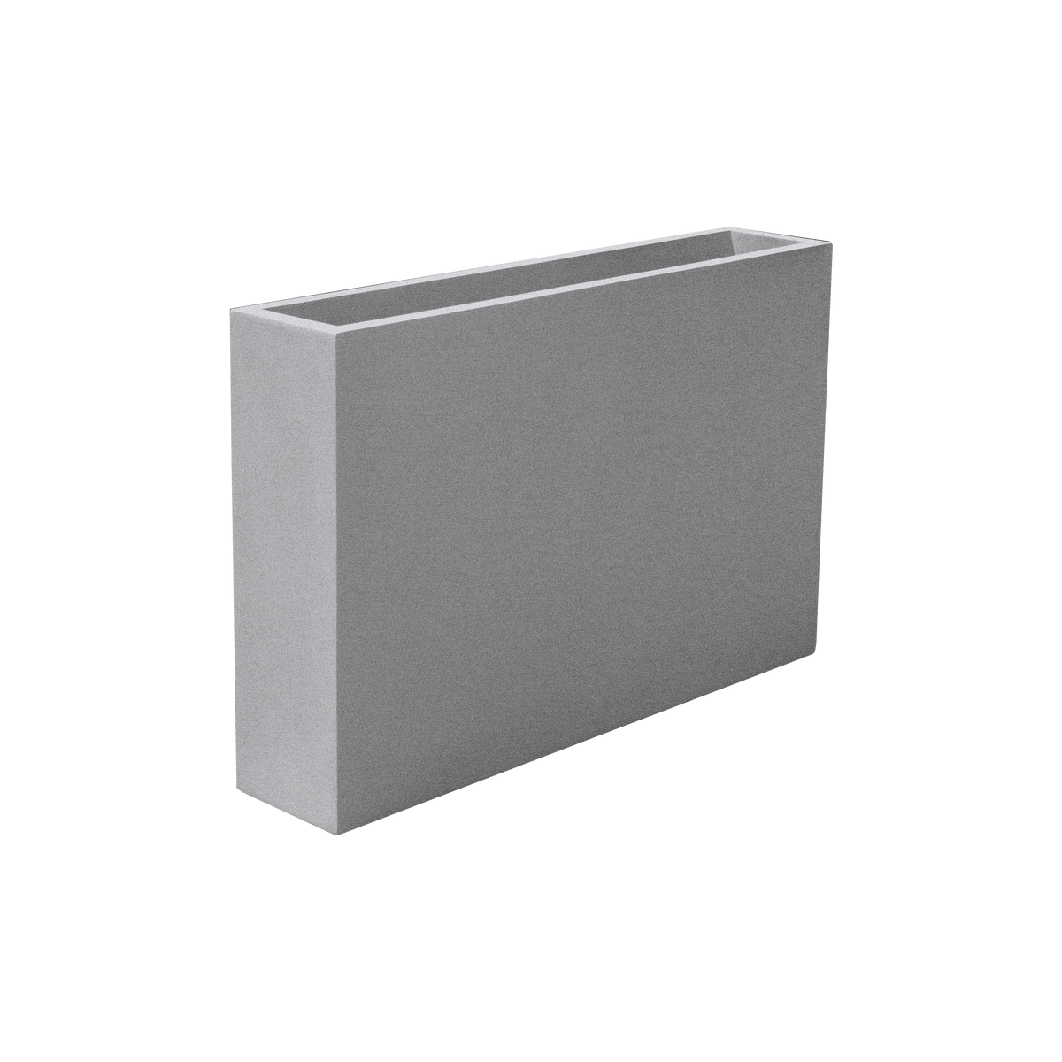 Amesbury narrow rectangular fiberglass planter in Metallic Silver, studio render