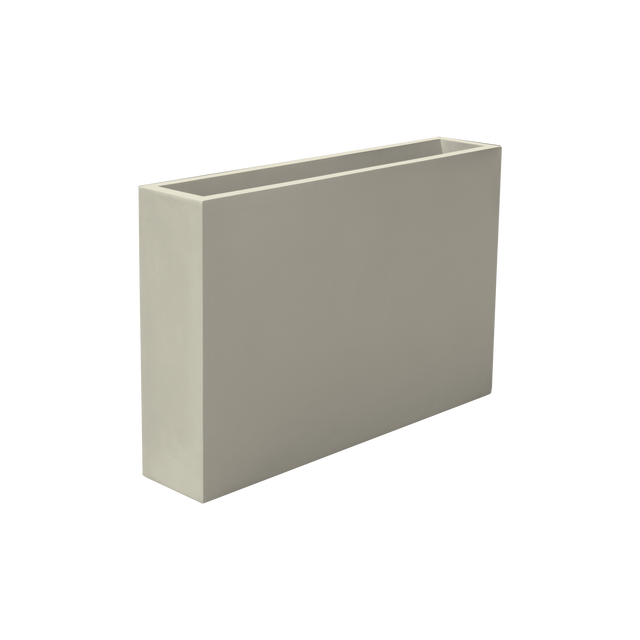 Amesbury narrow rectangular fiberglass planter in Satin Beige, studio render