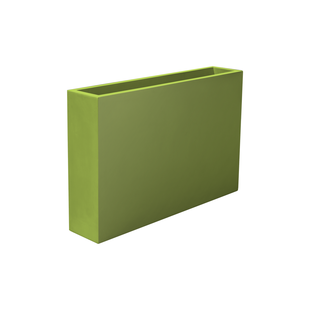 Amesbury narrow rectangular fiberglass planter in Satin Green, studio render