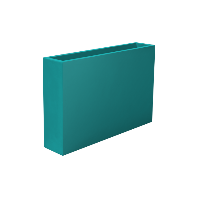 Amesbury narrow rectangular fiberglass planter in Satin Seafoam Green, studio render