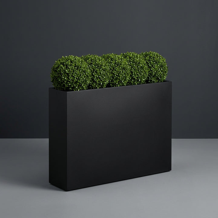 Amesbury Narrow Rectangular fiberglass planter by Jay Scotts, studio photo