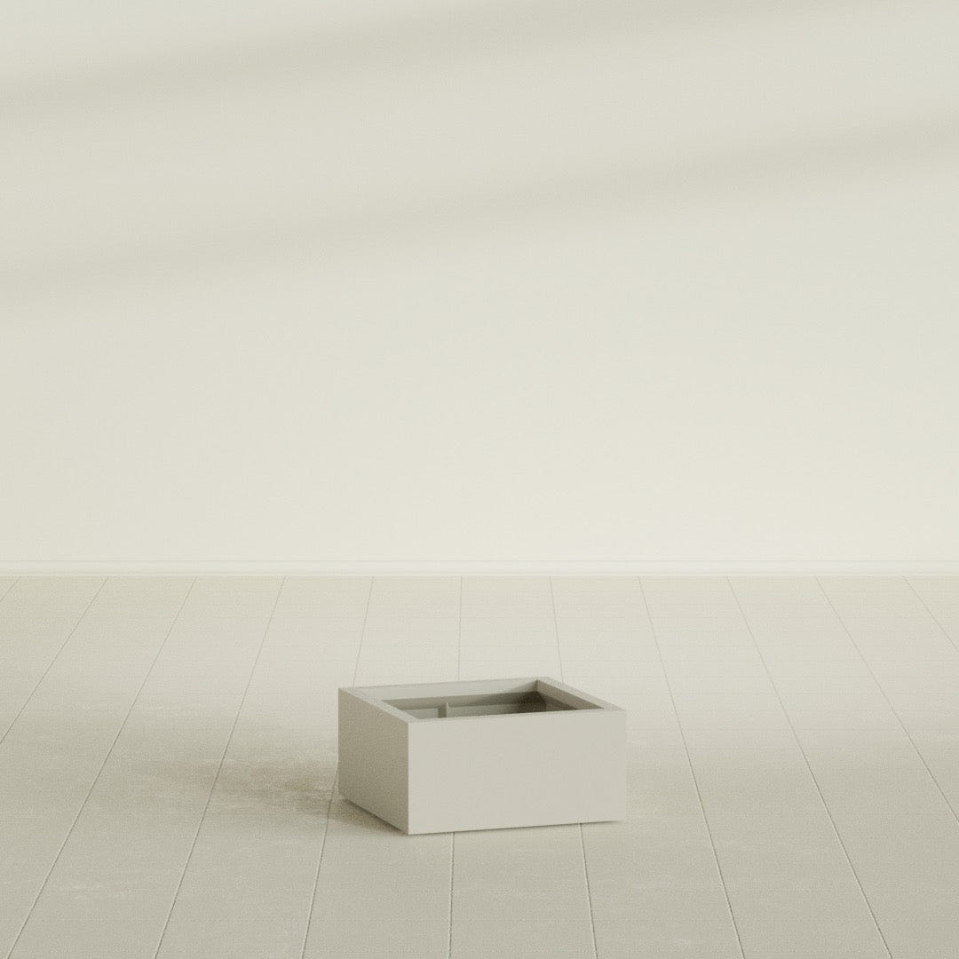 Antwerp corner fiberglass planter in Matte Cement Grey (shown in Satin Beige; color approximate)