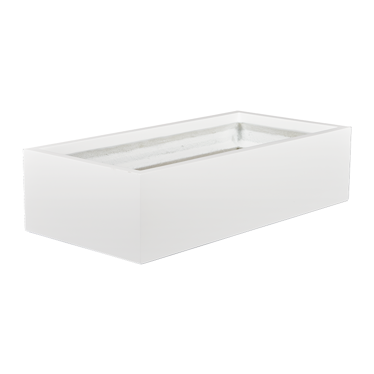 Antwerp rectangular fiberglass planter in Gloss Bright White, studio render