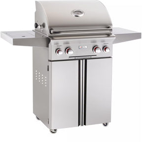 AOG T Series Portable Gas Grills stainless steel design with four control knobs and foldable side shelves on white background