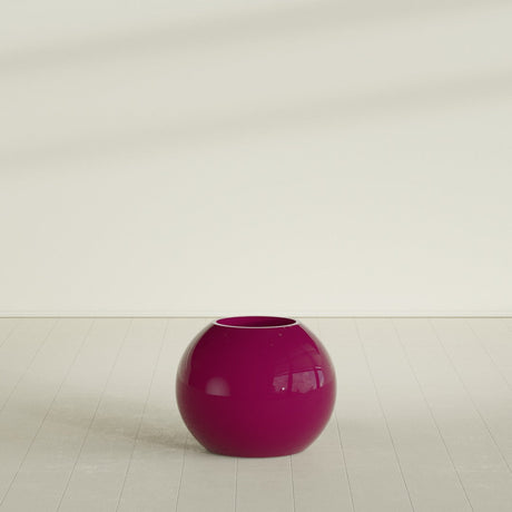 Globe Planter in Gloss Eggplant, 24"D × 19"H, shown empty