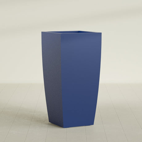 Toulan Tapered Square Planter in Matte Cobalt Blue, 23"W × 48"H, shown empty