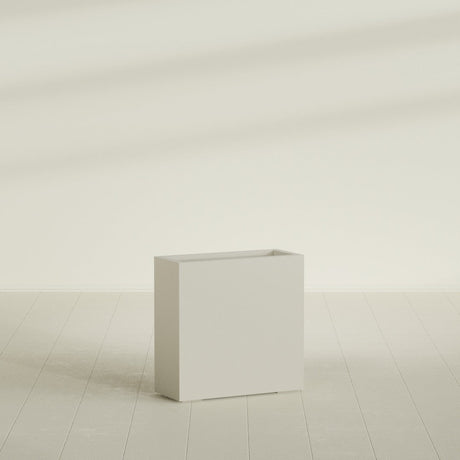 Milano Narrow Rectangular Planter in Satin Beige, 24"L × 10"D × 24"H, shown empty