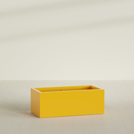 Torino Wide Rectangular Planter in Gloss Saffron, 48"L × 24"D × 18"H, shown empty