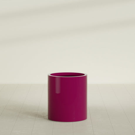Rio Grande Cylinder Planter in Gloss Eggplant, 18"D × 20"H, shown empty