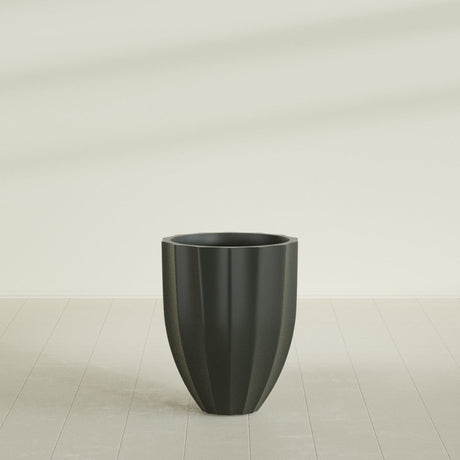 Alicante Fluted Planter in Matte Charcoal, 22"D × 27"H, shown empty