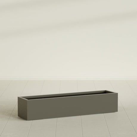 Cuba Low Rectangular Planter in Matte Bronze, 60"L × 14"D × 12"H, shown empty