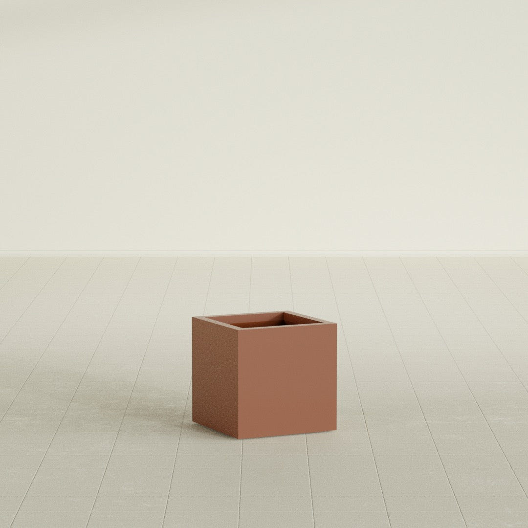 Montroy Cube Planter in Matte Terra Cotta, 16", shown empty