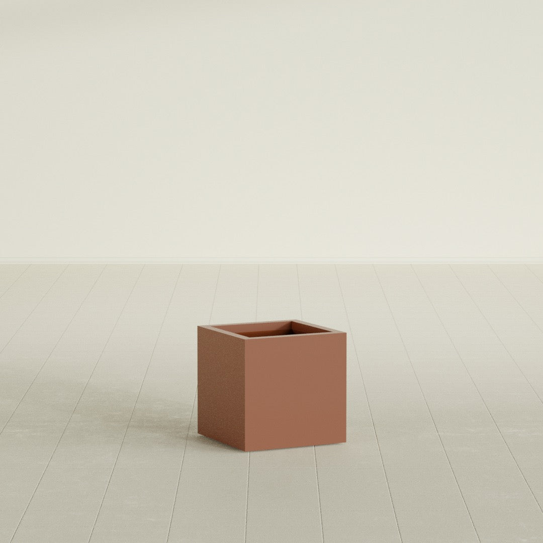 Montroy Cube Planter in Matte Terra Cotta, 16", shown empty