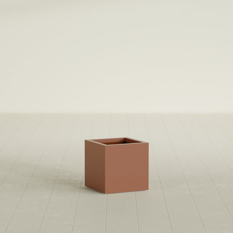 Montroy Cube Planter in Matte Terra Cotta, 16", shown empty