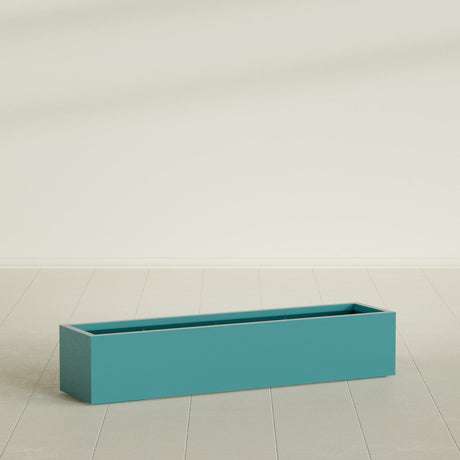 Cuba Low Rectangular Planter in Satin Seafoam Green, 60"L × 14"D × 12"H, shown empty