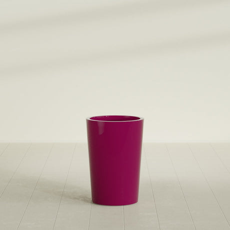 Tegel Round Tapered Planter in Gloss Eggplant, 18"D × 26"H, shown empty