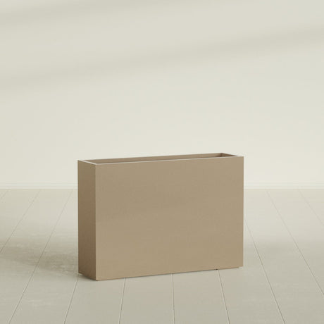 Perth Rectangular Planter in Gloss Metallic Gold, 60"L × 16"D × 42"H, shown empty