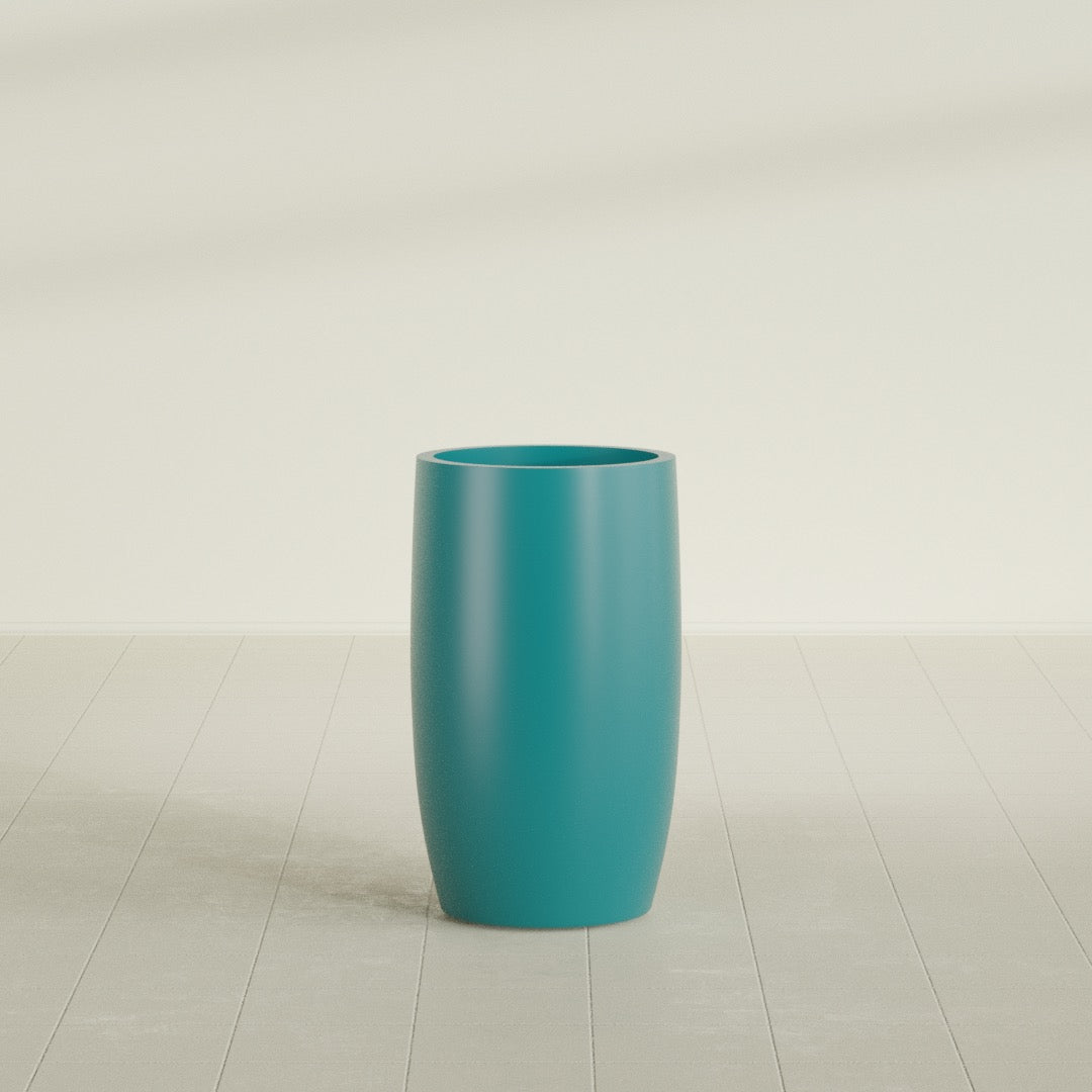 Lisbon tall round tapered fiberglass planter in Satin Seafoam Green, 18 in diameter, 32 in high, shown empty