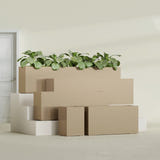Miami Narrow Rectangular fiberglass planter in Gloss Metallic Gold, size range, in a sunlit interior