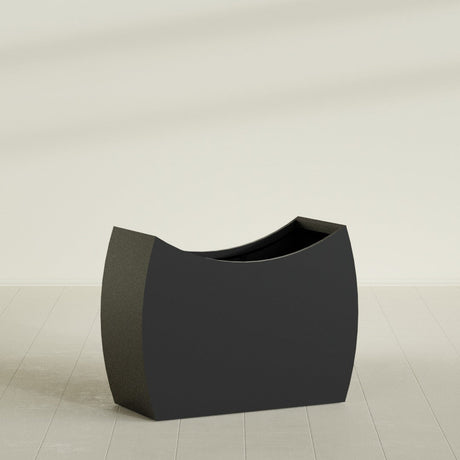 Seoul Curved Planter in Matte Black, 48"L × 20"D × 36"H, shown empty
