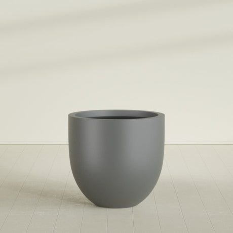 Alzira Bowl Planter in Matte Gunmetal, 36"D × 34"H, shown empty