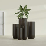Saint Tropez Bullet Round Planter in Matte Dark Brown, 28"D × 60"H, shown empty
