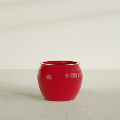Shanghai Fishbowl Planter in Gloss Red, 22", shown empty