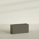 Miami Narrow Rectangular Planter in Matte Bronze, 36"L × 12"D × 18"H, shown empty