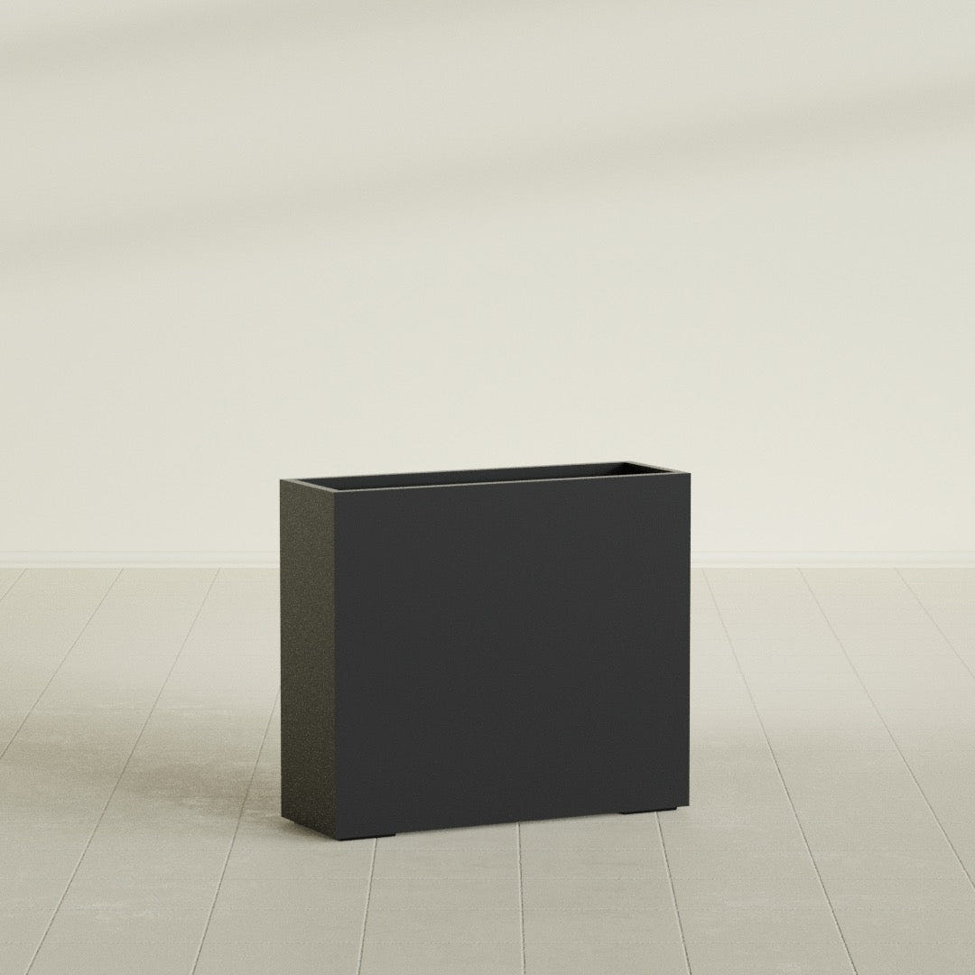 Perth Rectangular Planter in Matte Black, 48"L × 16"D × 42"H, shown empty