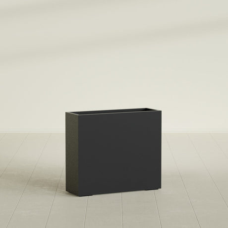 Perth Rectangular Planter in Matte Black, 48"L × 16"D × 42"H, shown empty