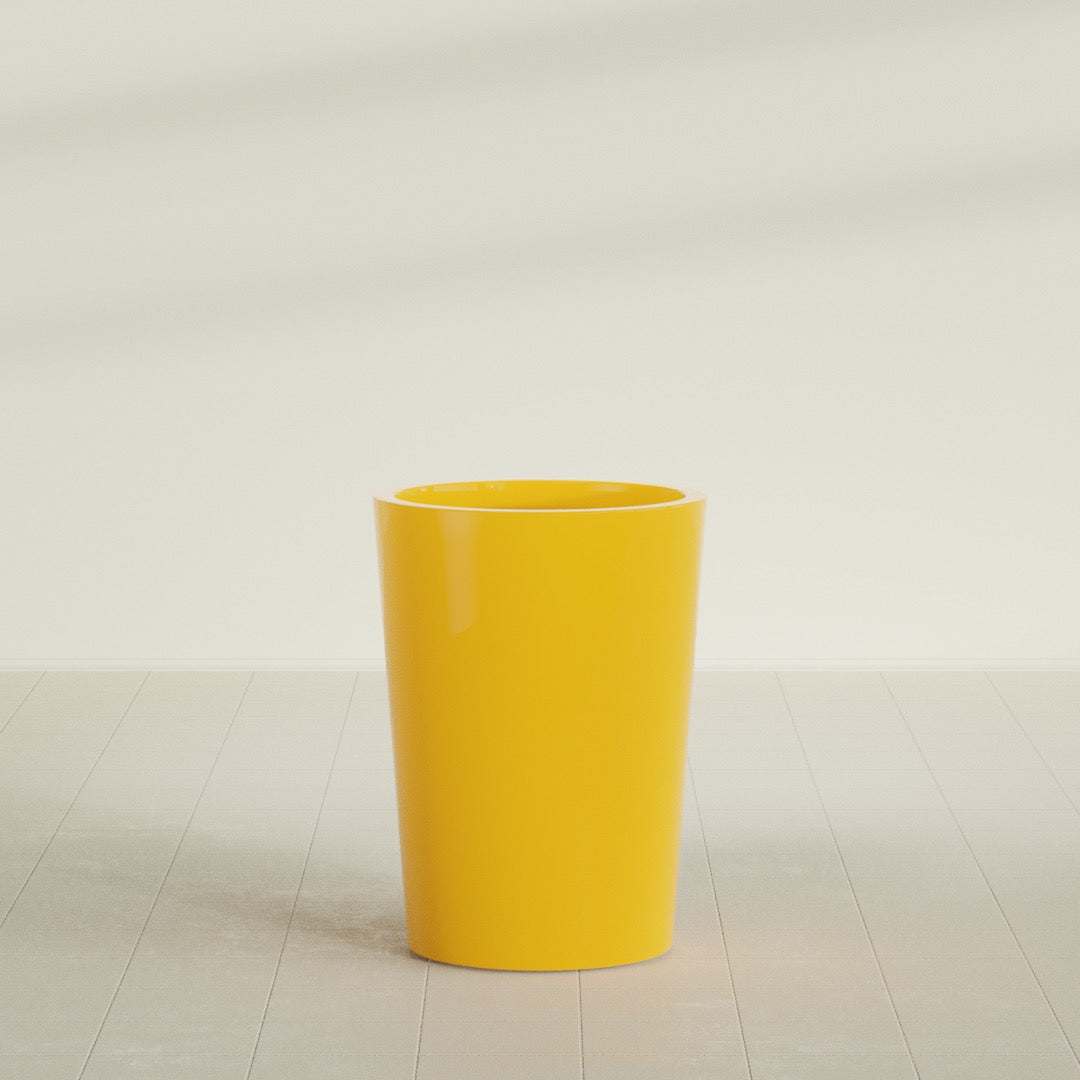 Tegel Round Tapered Planter in Gloss Saffron, 22"D × 30"H, shown empty