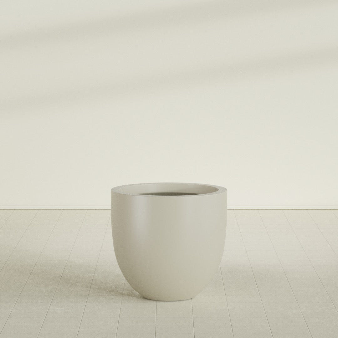 Alzira Bowl Planter in Satin Beige, 30"D × 28"H, shown empty
