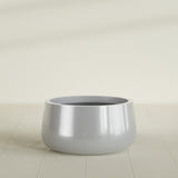 Short Hayden Bowl Planter in Metallic Silver, 20"D × 10"H, shown empty