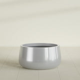 Short Hayden Bowl Planter in Metallic Silver, 20"D × 10"H, shown empty