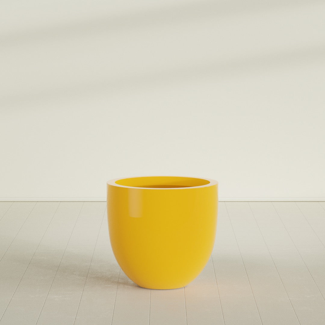 Alzira Bowl Planter in Gloss Saffron, 30"D × 28"H, shown empty