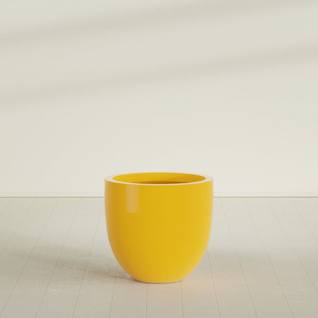 Alzira Bowl Planter in Gloss Saffron, 30"D × 28"H, shown empty