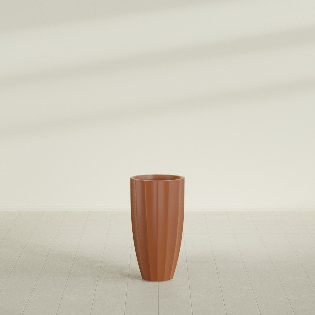 San Jose Tall Fluted Planter in Matte Terra Cotta, 16"D × 30"H, shown empty