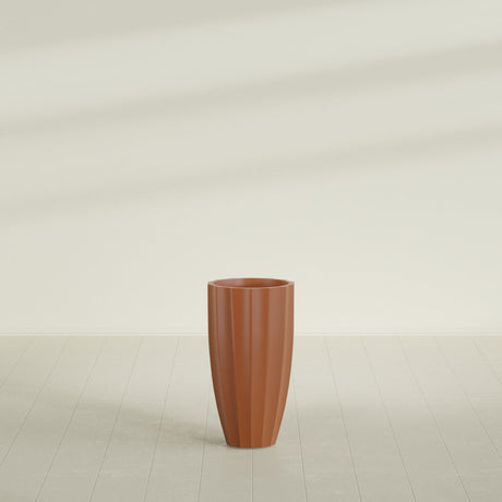 San Jose Tall Fluted Planter in Matte Terra Cotta, 16"D × 30"H, shown empty