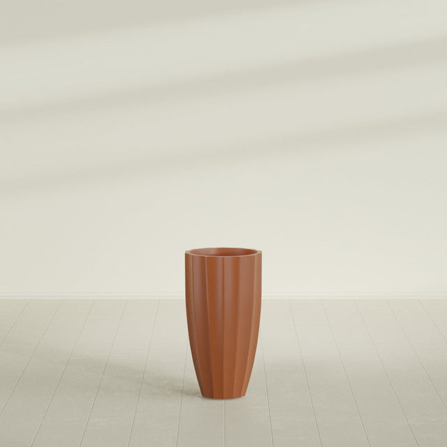 San Jose Tall Fluted Planter in Matte Terra Cotta, 16"D × 30"H, shown empty