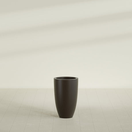 Brannan Tapered Round Planter in Matte Dark Brown, 18"D × 29"H, shown empty
