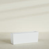 Panama Tapered Rectangular Planter in Gloss Bright White, 48"L × 12"D × 18"H, shown empty