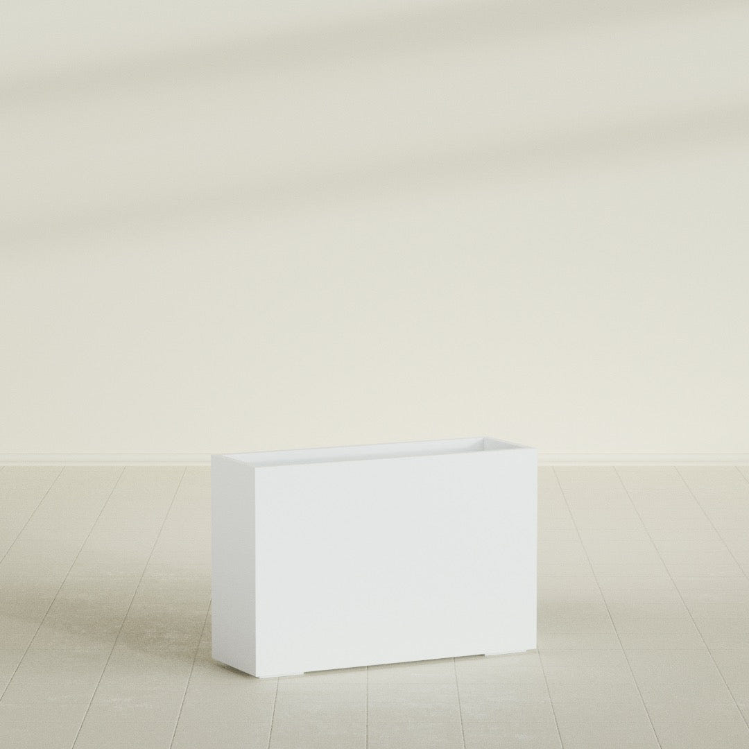 Potsdam Rectangular Planter in Matte Bright White, 48"L × 16"D × 32"H, shown empty