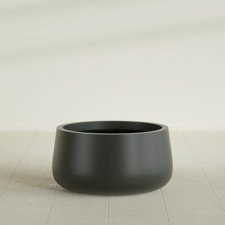 Short Hayden Bowl Planter in Matte Charcoal, 20"D × 10"H, shown empty