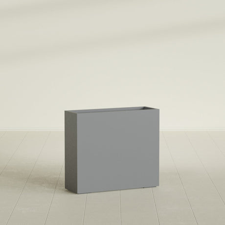 Perth Rectangular Planter in Matte Gunmetal, 48"L × 16"D × 42"H, shown empty