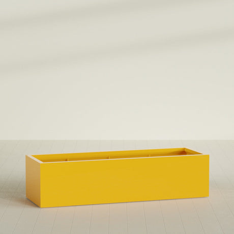 Torino Wide Rectangular Planter in Gloss Saffron, 72"L × 24"D × 18"H, shown empty