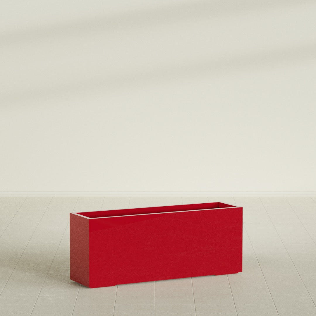 Tolga Rectangular Planter in Gloss Red, 60"L × 16"D × 24"H, shown empty